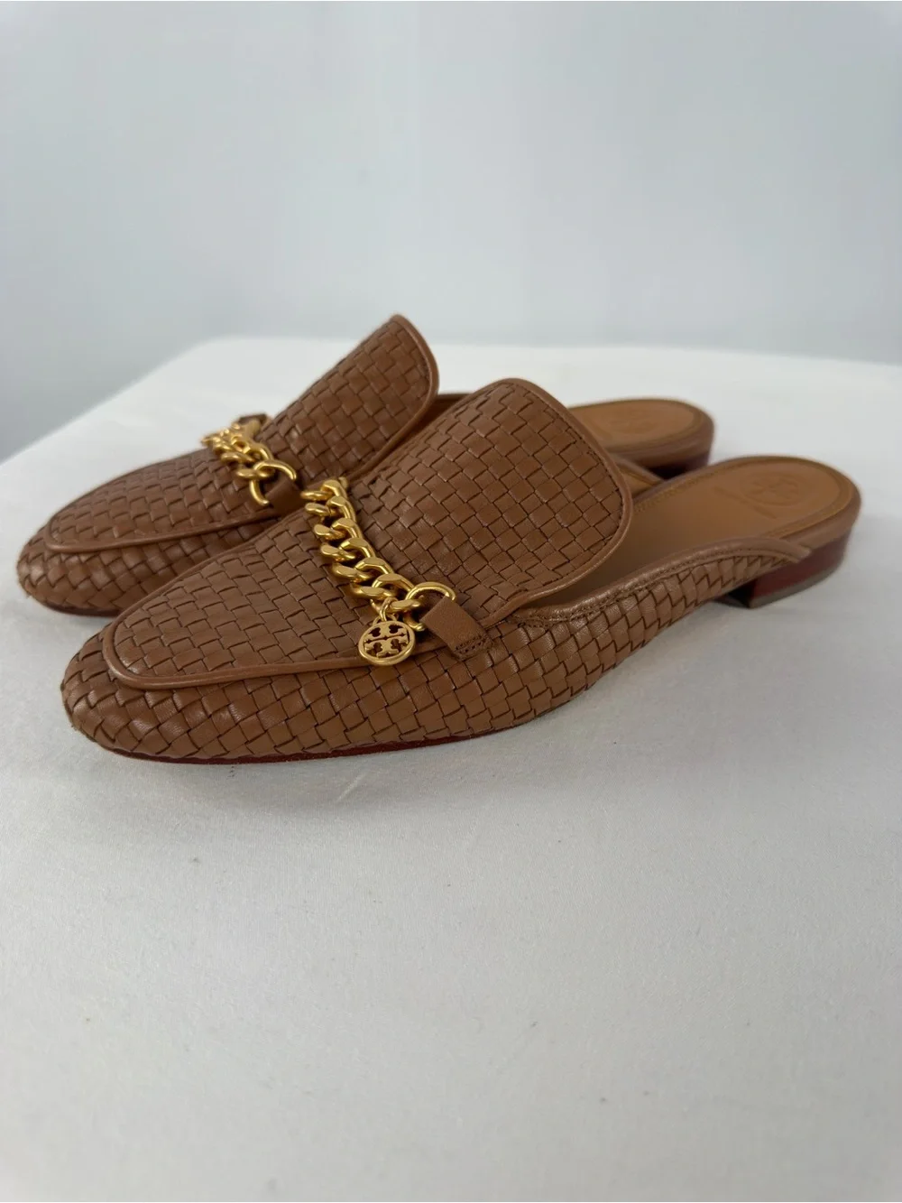 Tory Burch Benton Woven Mules in Moose Brown Size 10
